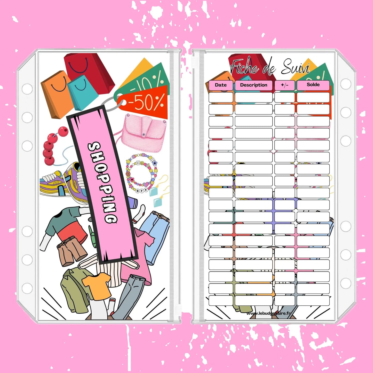 Enveloppe budget stylisée "Shopping"