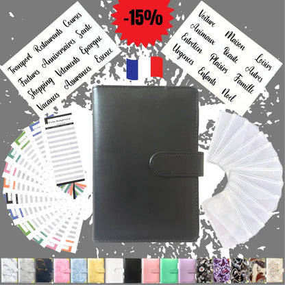 Pack Standard classeur budget a6 uni noir en Francais avec enveloppes budget
